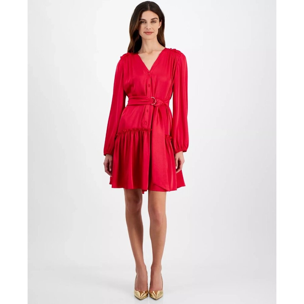 Taylor *Minor Error* Ruffled-Hem Tie-Waist Fit & Flare Dress Pink Size 12 $128